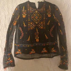 Zara embroidered sheer top